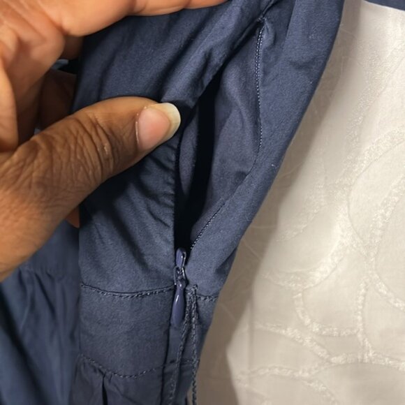 J CREW dark blue cotton maxi dress with ruffles. Large tie belt. Size 8T. - Picture 11 of 12